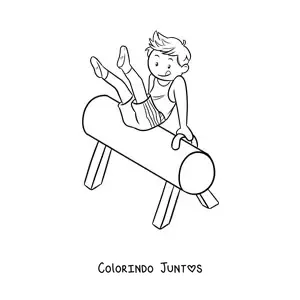 Desenho para colorir de menino ginasta no cavalo com alças