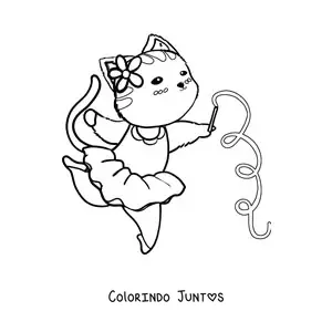 Desenho para colorir de gato animado fazendo ginástica rítmica