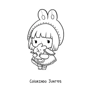 Desenho para colorir de boneca kawaii com vestido de coelho