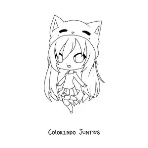 Desenho para colorir de menina kawaii anime com orelhas de gato