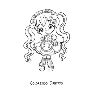 Desenho para colorir de garota fashion chibi com vestido de gatinhos kawaii