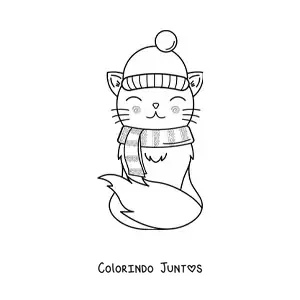 Desenho para colorir de gato kawaii animado com moda de inverno