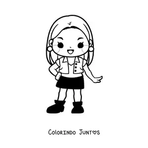 Desenho para colorir de menina kawaii animada com roupa casual