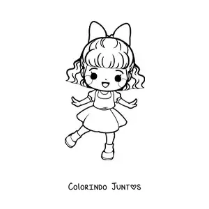Desenho para colorir de menina kawaii animada com laço e vestido elegante