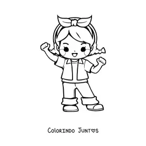 Desenho para colorir de menina kawaii animada com laço e roupa casual
