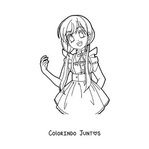 Desenho para colorir de garota kawaii estilo anime com lindo vestido