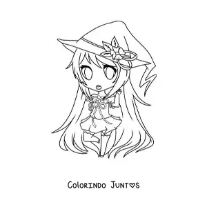 Desenho para colorir de garota fashion kawaii chibi com fantasia de bruxa