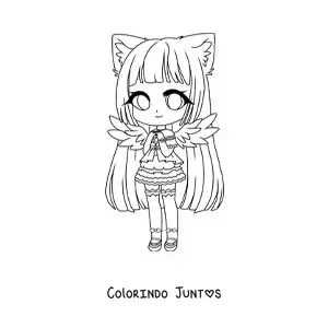 Desenho para colorir de garota fashion kawaii chibi com fantasia de gato e anjo