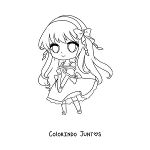 Desenho para colorir de garota fashion kawaii chibi com lindo vestido longo