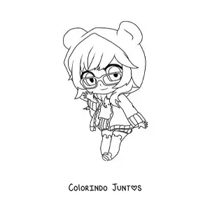Desenho para colorir de garota nerd fashion kawaii chibi com óculos e moletom