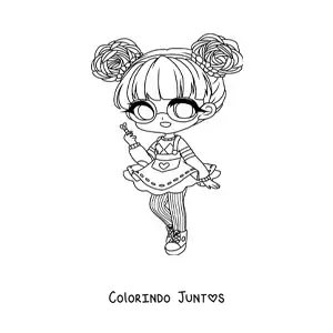 Desenho para colorir de garota nerd fashion kawaii chibi com óculos e saia
