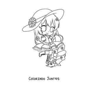 Desenho para colorir de garota fashion kawaii chibi com chapéu e vestido aesthetic