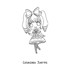 Desenho para colorir de garota fashion kawaii chibi com vestido vintage
