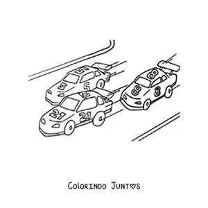 Desenho para colorir de uma corrida de carros que dizem '21', '5' e '8'