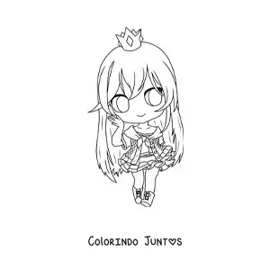 Desenho para colorir de garota fashion kawaii chibi com coroa e saia