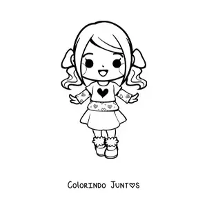 Desenho para colorir de menina kawaii animada com saia e maria-chiquinha