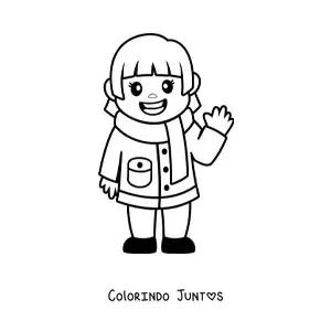 Desenho para colorir de menina kawaii com roupa de inverno