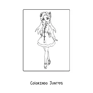 Desenho para colorir de garota animada com vestido de moda casual