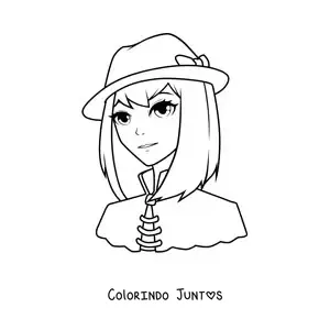 Desenho para colorir de garota animada com chapéu