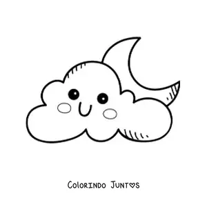 Desenho para colorir de nuvem kawaii animada e a Lua
