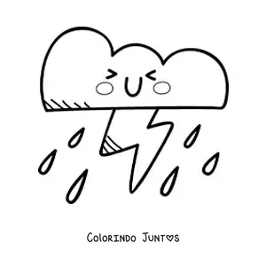 Desenho para colorir de nuvem de tempestade com raio kawaii animada