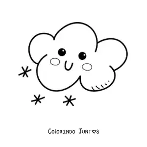Desenho para colorir de nuvem kawaii animada com neve