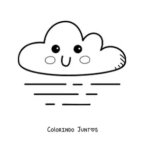 Desenho para colorir de nuvem kawaii animada com vento