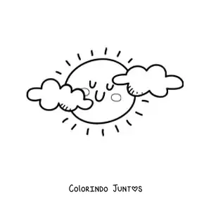 Desenho para colorir de Sol kawaii animado nublado