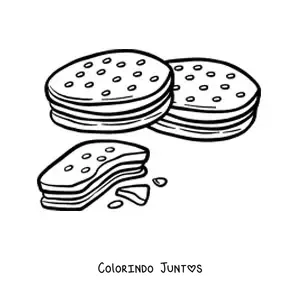 Desenho para colorir de dois biscoitos recheados e um pela metade