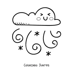Desenho para colorir de nuvem kawaii animada com rajada de vento