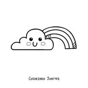 Desenho para colorir de nuvem kawaii animada com arco-íris