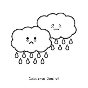 Desenho para colorir de nuvens de chuva kawaii animadas