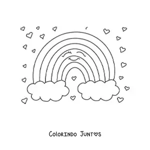 Desenho para colorir de arco-íris animado com corações