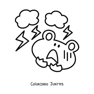 Desenho para colorir de sapo animado assustado por uma tempestade