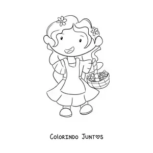Desenho para colorir de menina kawaii com flores de primavera