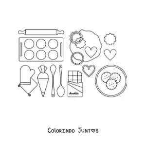 Desenho para colorir de formas e materiais para fazer e assar biscoitos