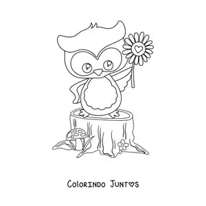 Desenho para colorir de coruja kawaii na primavera