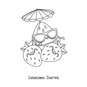 Desenho para colorir de frutas kawaii de verão