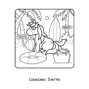 Desenho para colorir de unicórnio nas férias de verão