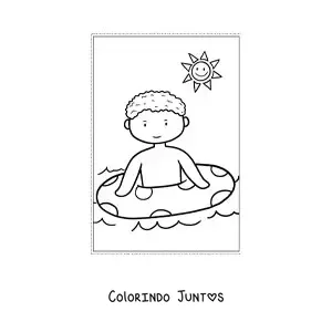 Desenho para colorir de menino kawaii no mar no verão