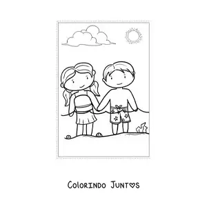 Desenho para colorir de crianças kawaii no verão