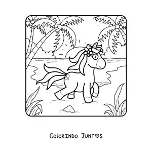 Desenho para colorir de unicórnio passeando no verão