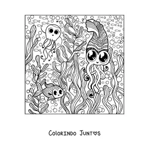 Desenho para colorir de animais marinhos kawaii