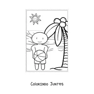 Desenho para colorir de menino kawaii brincando no verão