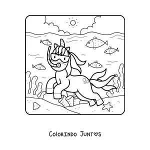Desenho para colorir de unicórnio nadando no mar