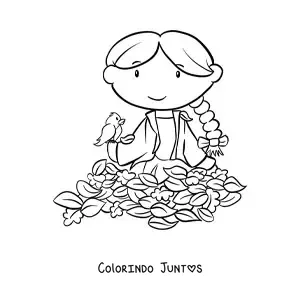 Desenho para colorir de menina kawaii no outono