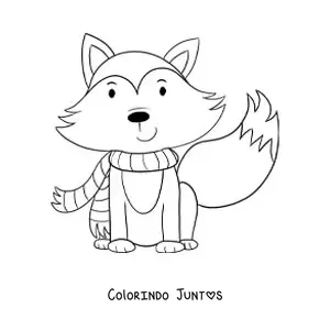 Desenho para colorir de raposa animada com cachecol para o outono