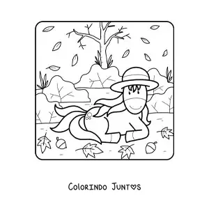 Desenho para colorir de unicórnio descansando no outono