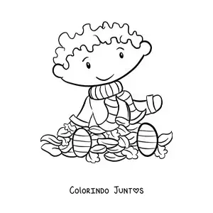 Desenho para colorir de menino no outono