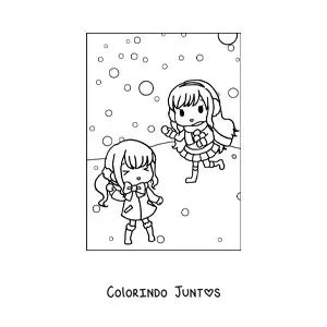 Desenho para colorir de meninas kawaii no inverno